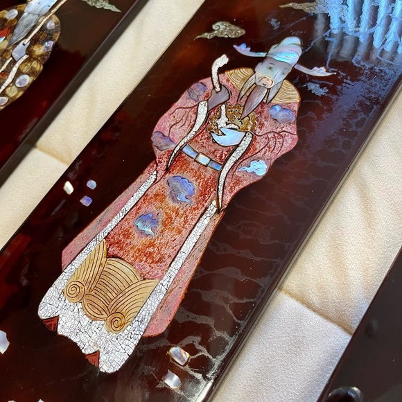 🌈 Lovely Vintage oriental abalone shell art set - Picture 7 of 11